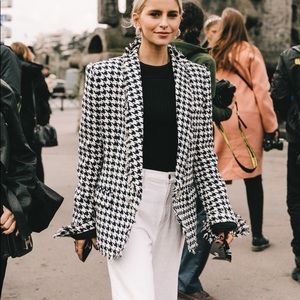 Houndstooth Blazer with Fringed Detail